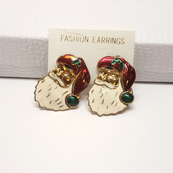 Vintage Holiday Santa Clause Dangle Statement Earrings
